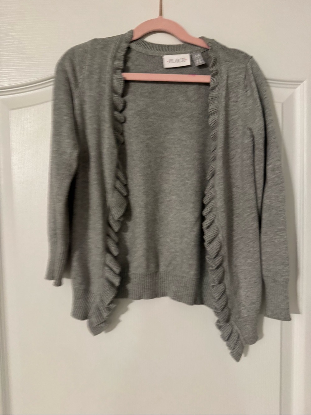 Place Girls Gray Ruffle Open-Front Cardigan